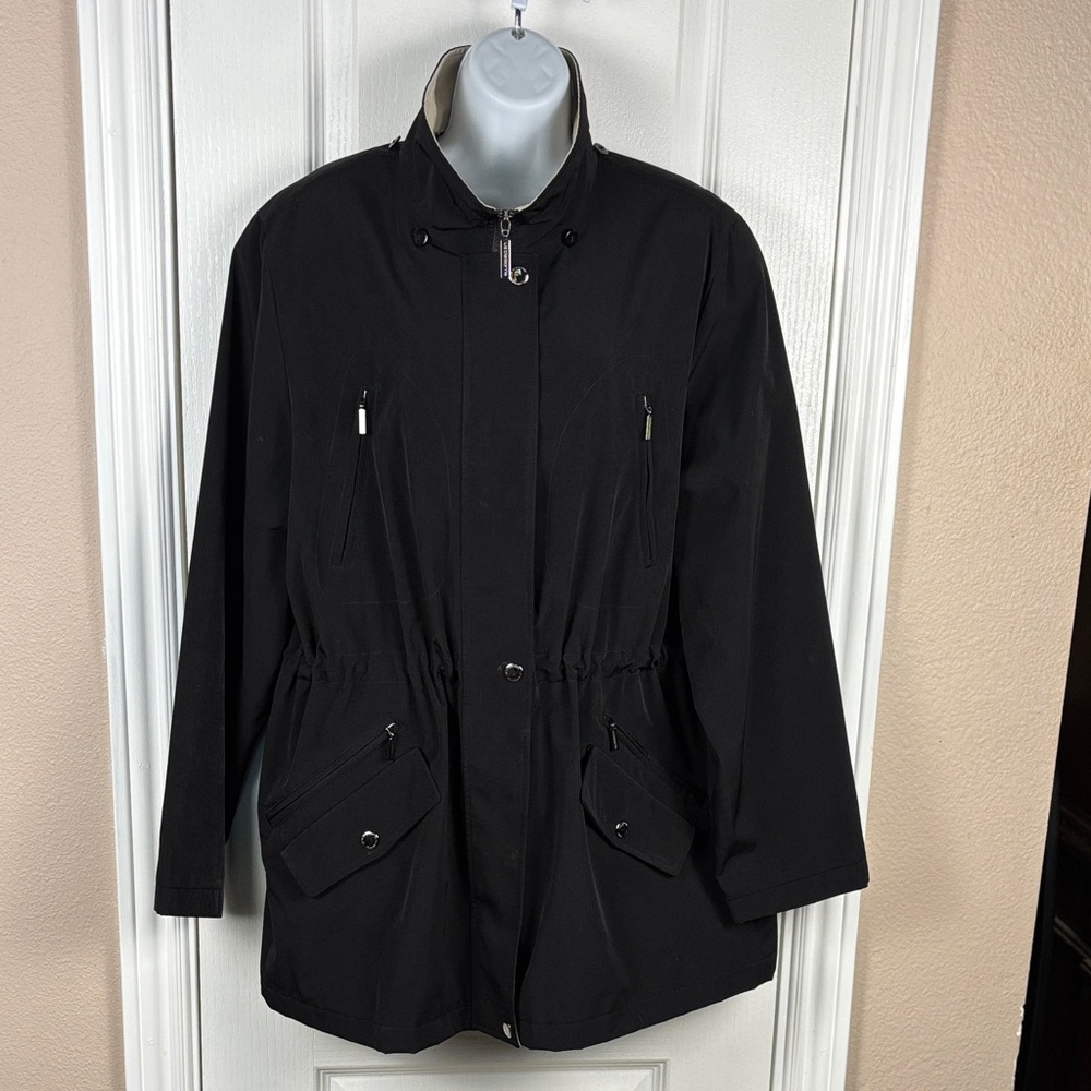 Liz Claiborne Women's Black Multi Pocket Zip & Snap Rain Utility Jacket Size L